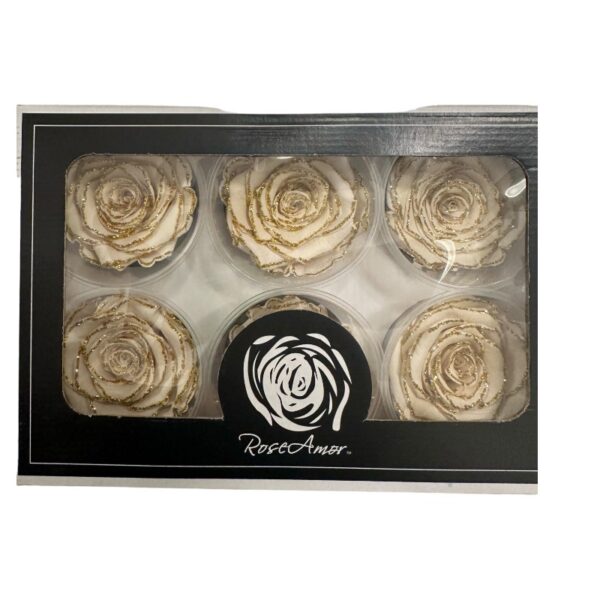 Preserved glitter roses white/gold - Image 3